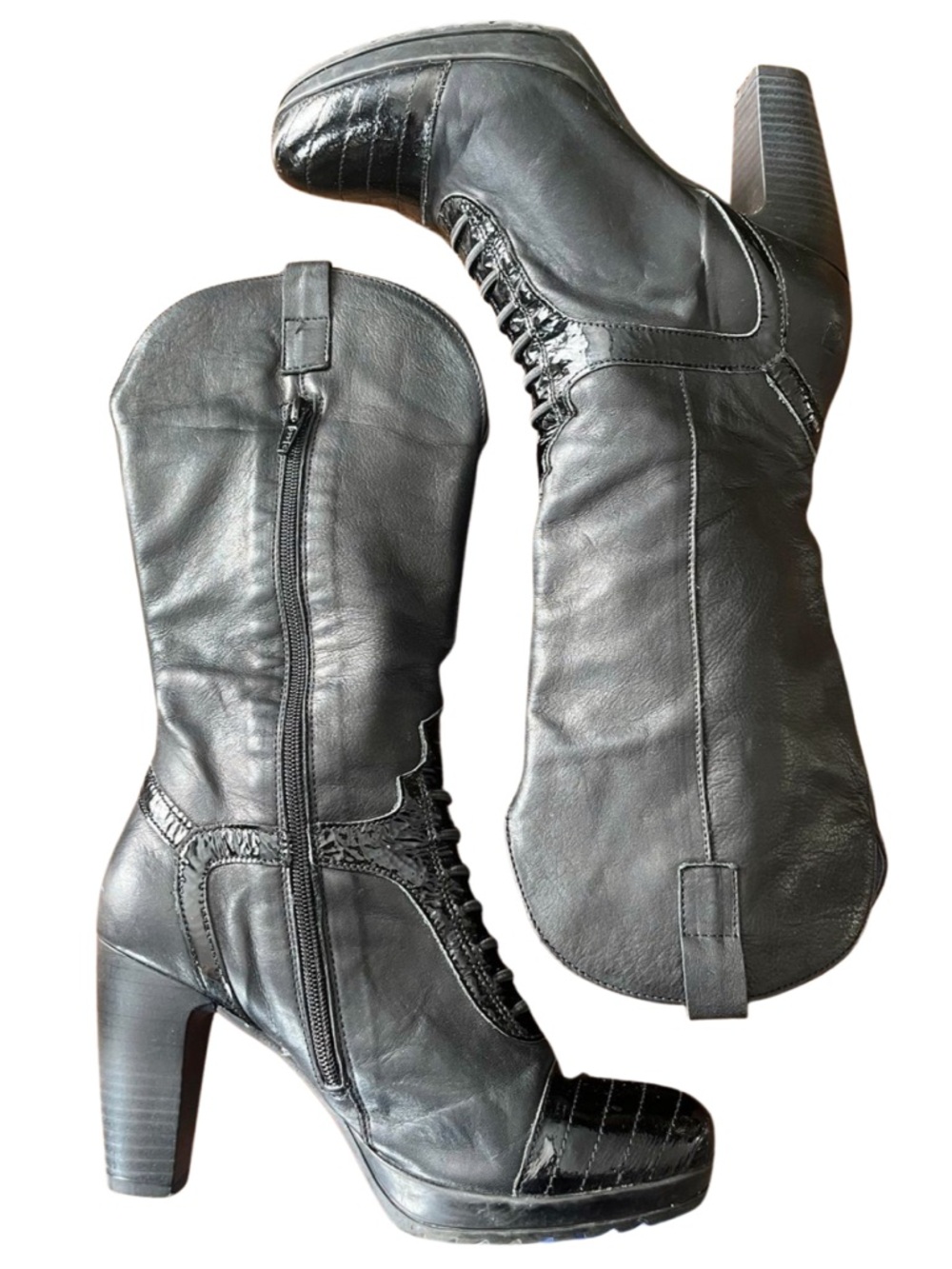 Jose Saenz Black Leather Victorian Boots Gothic Western Heels Cowboy Witch 7